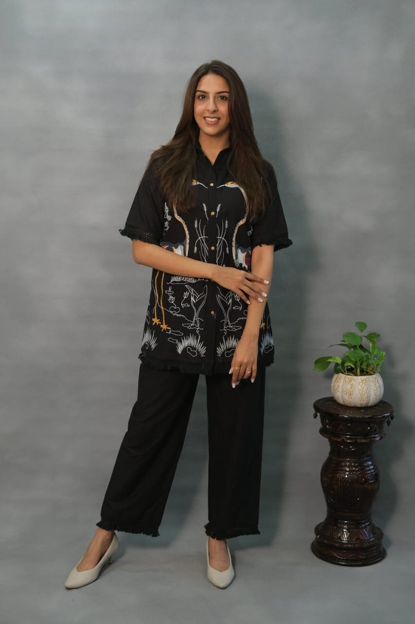 Black Coord Set with Elegant Embroidery Work